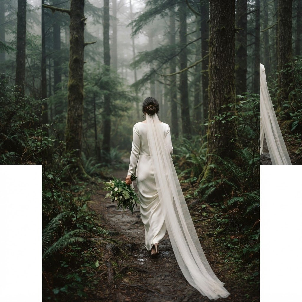 Margaux in the forest path before the ceremony