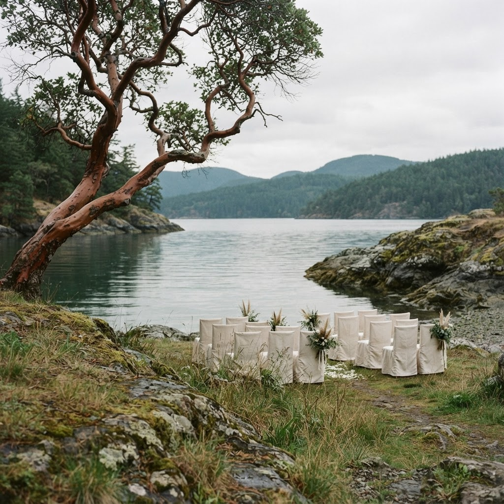 An arbutus tree leaning over the inlet at Hastings House